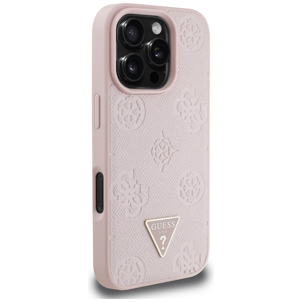 MagSafe-kotelo Apple iPhone 16 Prolle, Guess, Peony Grained Hot Stamp Triangle, Pinkki