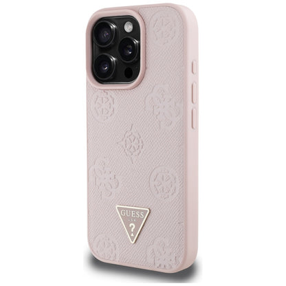 MagSafe-kotelo Apple iPhone 16 Prolle, Guess, Peony Grained Hot Stamp Triangle, Pinkki