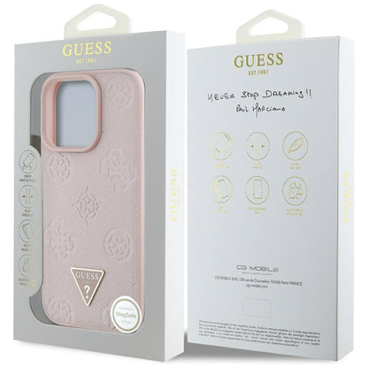 MagSafe-kotelo Apple iPhone 16 Prolle, Guess, Peony Grained Hot Stamp Triangle, Pinkki