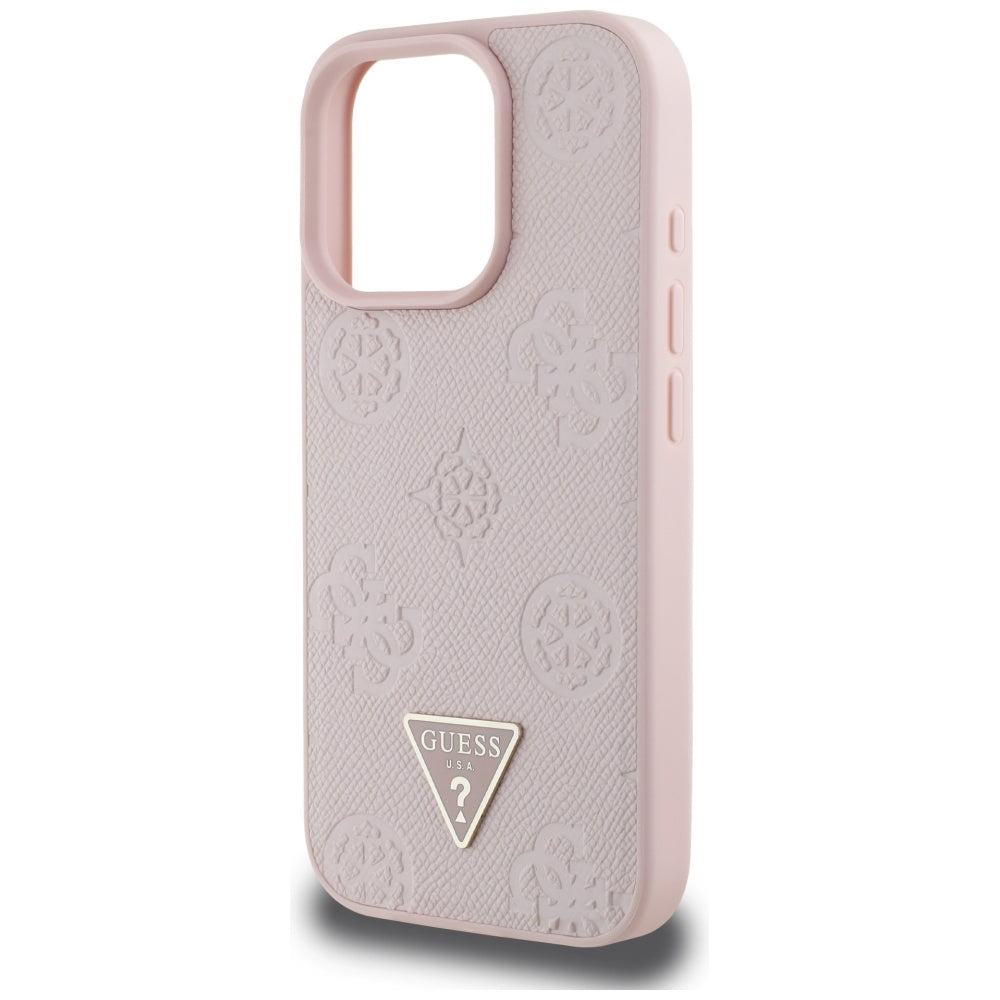 MagSafe-kotelo Apple iPhone 16 Prolle, Guess, Peony Grained Hot Stamp Triangle, Pinkki
