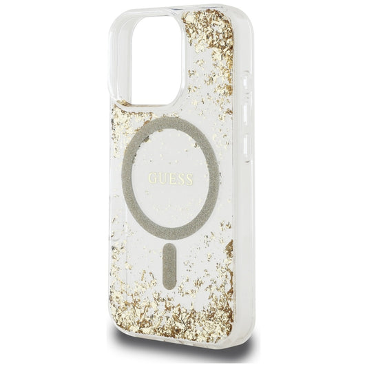 MagSafe-kotelo Apple iPhone 16 Prolle, Guess, Resin Bottom Glitter, Kultainen