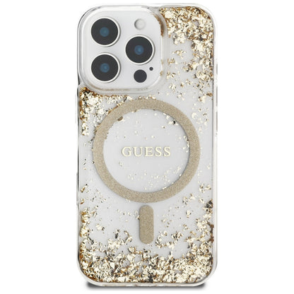 MagSafe-kotelo Apple iPhone 16 Prolle, Guess, Resin Bottom Glitter, Kultainen