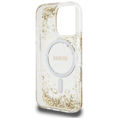 MagSafe-kotelo Apple iPhone 16 Prolle, Guess, Resin Bottom Glitter, Kultainen