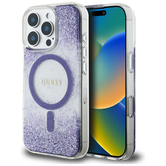 MagSafe-kotelo Apple iPhone 16 Prolle, Guess, Resin Bottom Glitter, Violetti