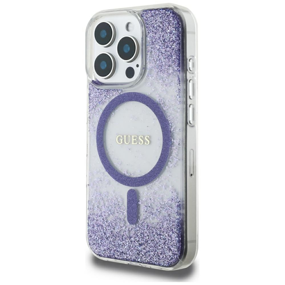 MagSafe Case for Apple iPhone 16 Pro, Guess, Resin Bottom Glitter, Purple