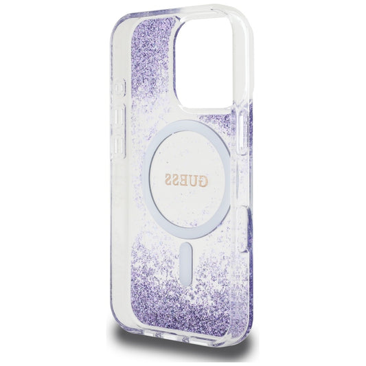 MagSafe-kotelo Apple iPhone 16 Prolle, Guess, Resin Bottom Glitter, Violetti