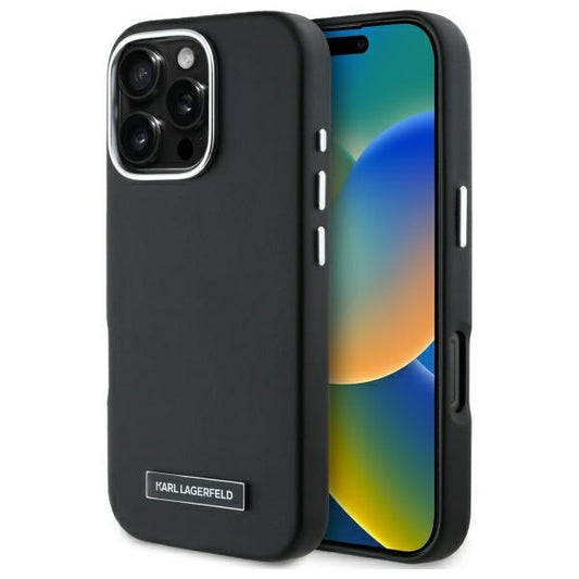 MagSafe-kotelo Apple iPhone 16 Prolle, Karl Lagerfeld, FW Metal Plate, Musta