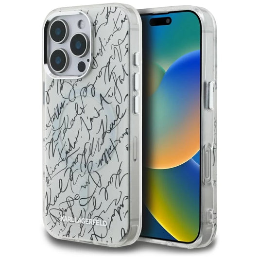 MagSafe-kotelo Apple iPhone 16 Prolle, Karl Lagerfeld, IML Karl Script Pattern, Valkoinen