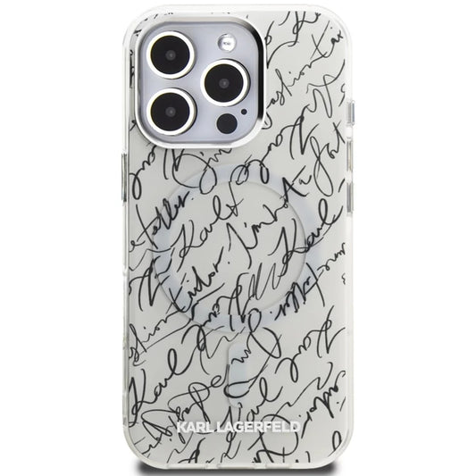 MagSafe-kotelo Apple iPhone 16 Prolle, Karl Lagerfeld, IML Karl Script Pattern, Valkoinen