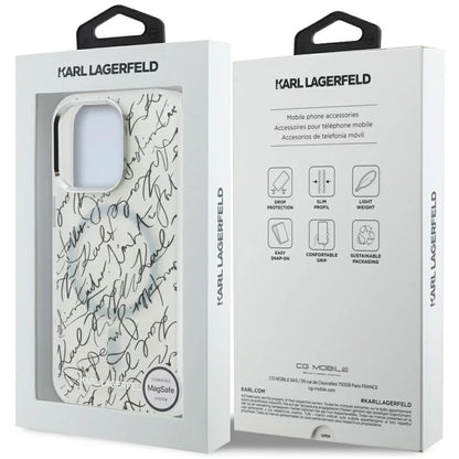 MagSafe Case for Apple iPhone 16 Pro, Karl Lagerfeld, IML Karl Script Pattern, White