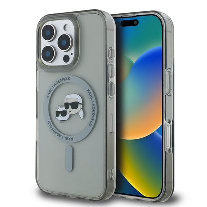 MagSafe-kotelo Apple iPhone 16 Prolle, Karl Lagerfeld, IML Metal Karl & Choupette's Heads, Musta