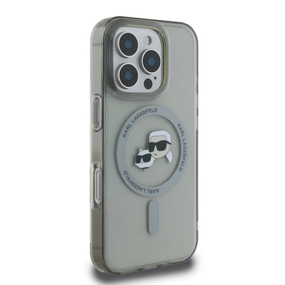 MagSafe-kotelo Apple iPhone 16 Prolle, Karl Lagerfeld, IML Metal Karl & Choupette's Heads, Musta