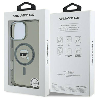 MagSafe-kotelo Apple iPhone 16 Prolle, Karl Lagerfeld, IML Metal Karl's Head, Musta