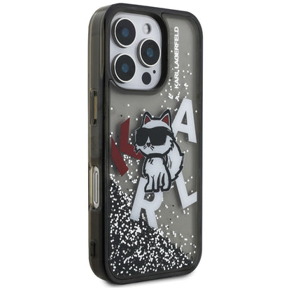 MagSafe-kotelo Apple iPhone 16 Prolle, Karl Lagerfeld, Liquid Glitter Choupette -logo, musta