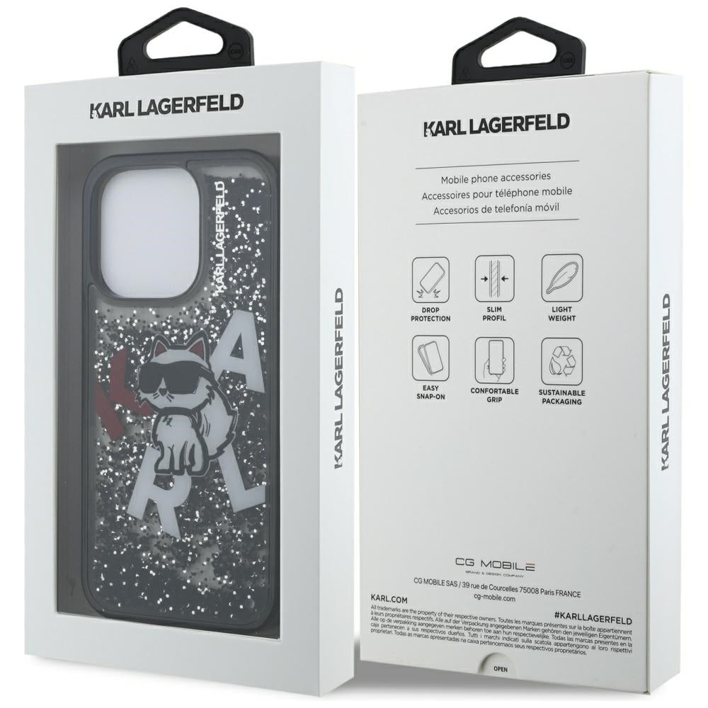 MagSafe-kotelo Apple iPhone 16 Prolle, Karl Lagerfeld, Liquid Glitter Choupette -logo, musta