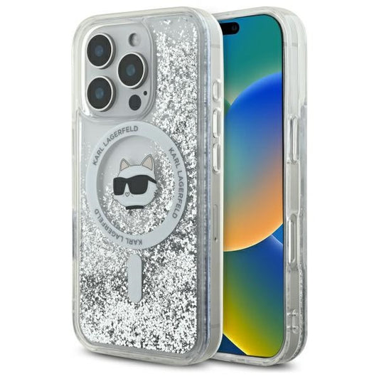 MagSafe-kotelo Apple iPhone 16 Prolle, Karl Lagerfeld, Liquid Glitter Choupette's Head, Läpinäkyvä