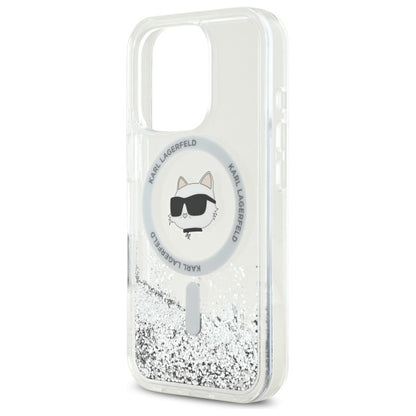 MagSafe Case for Apple iPhone 16 Pro, Karl Lagerfeld, Liquid Glitter Choupette's Head, Transparent