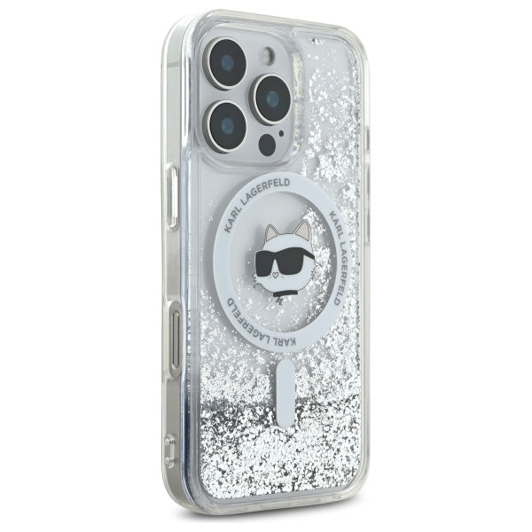 MagSafe Case for Apple iPhone 16 Pro, Karl Lagerfeld, Liquid Glitter Choupette's Head, Transparent