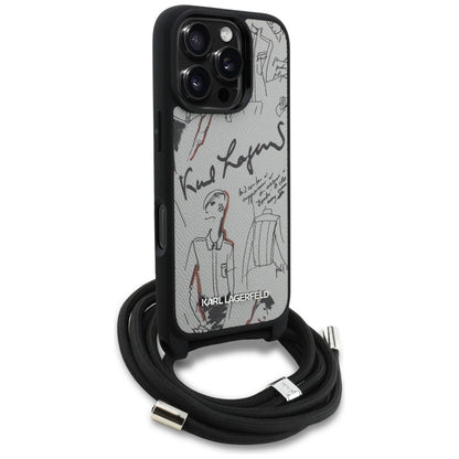 MagSafe-kotelo Apple iPhone 16 Prolle, Karl Lagerfeld, Saffiano Crossbody, Harmaa