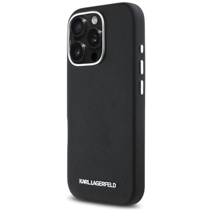 MagSafe-kotelo Apple iPhone 16 Prolle, Karl Lagerfeld, Saffiano Full Wrapped Elongated Metal Logo, Musta