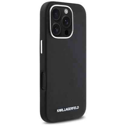 MagSafe-kotelo Apple iPhone 16 Prolle, Karl Lagerfeld, Saffiano Full Wrapped Elongated Metal Logo, Musta