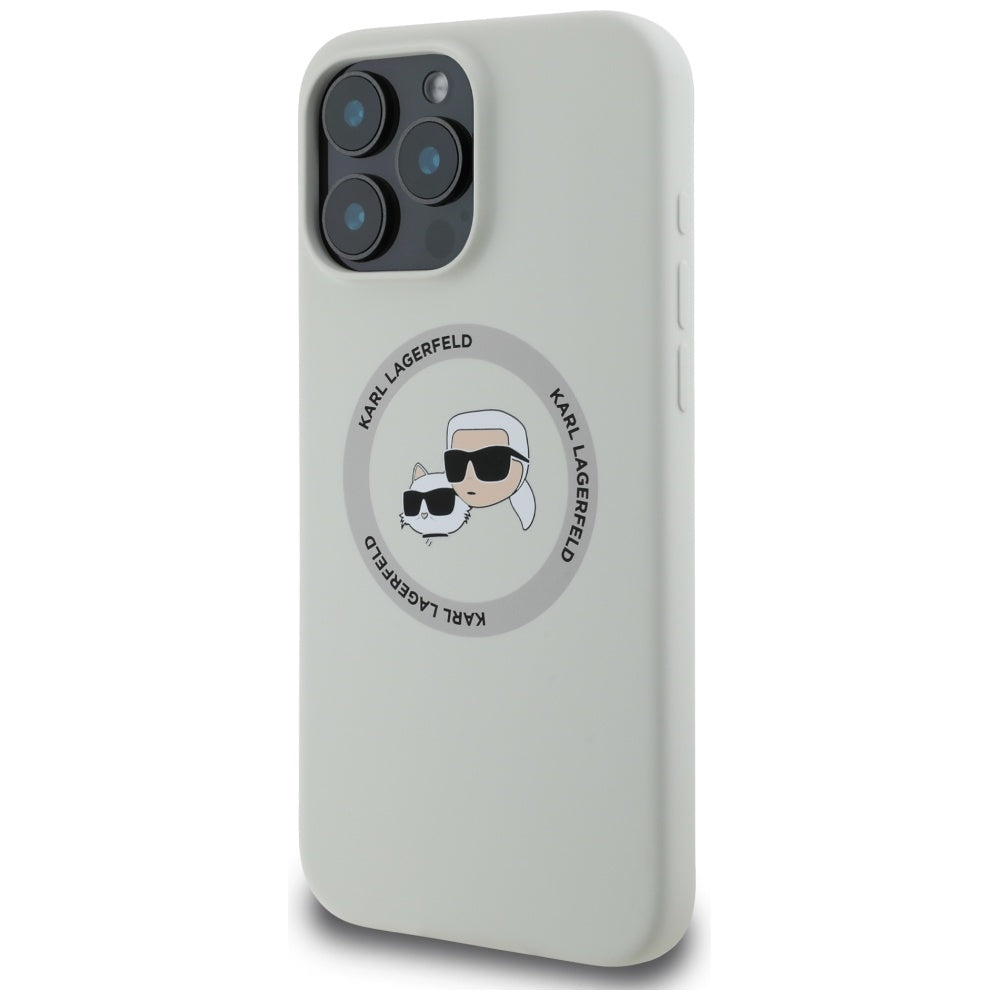 MagSafe-kotelo Apple iPhone 16 Prolle, Karl Lagerfeld, Silicone Karl & Choupette's Heads, Beige