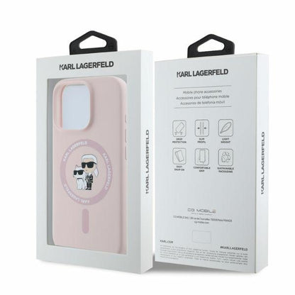 MagSafe Case for Apple iPhone 16 Pro, Karl Lagerfeld, Silicone Ring Karl & Choupette, Pink
