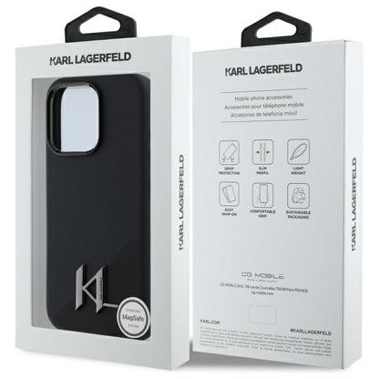 MagSafe-kotelo Apple iPhone 16 Prolle, Karl Lagerfeld, Silicone Shadow Metal Initial, Musta