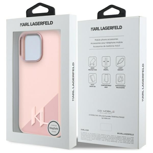 MagSafe Case for Apple iPhone 16 Pro, Karl Lagerfeld, Silicone Shadow Metal Initial, Pink