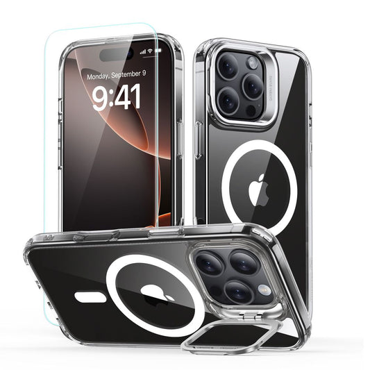 MagSafe-kotelo Apple iPhone 16 Pro Maxille, ESR, Classic Hybrid Kickstand näytönsuojalla, Läpinäkyvä