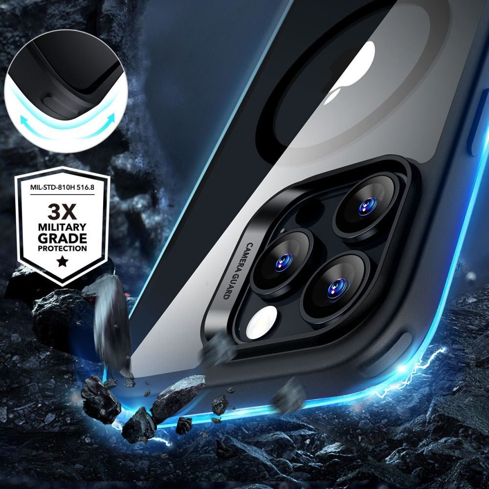 MagSafe-kotelo Apple iPhone 16 Pro Max:lle, ESR, Classic Hybrid näytönsuojalla, läpinäkyvä musta