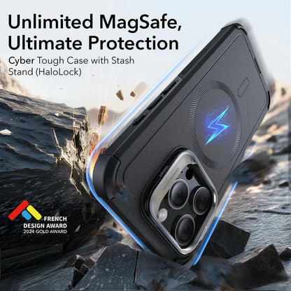 MagSafe-kotelo Apple iPhone 16 Pro Maxille, ESR, Cyber Armor Kickstand, Harmaa