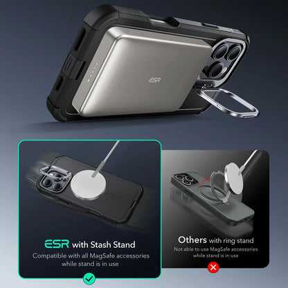 MagSafe-kotelo Apple iPhone 16 Pro Maxille, ESR, Cyber Armor Kickstand, Harmaa