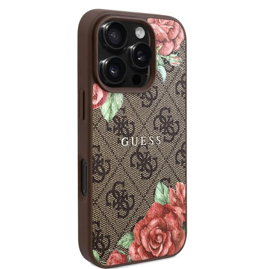 MagSafe-kotelo Apple iPhone 16 Pro Maxille, Guess, 4G Flowers Print, Ruskea