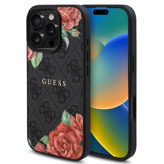 MagSafe-kotelo Apple iPhone 16 Pro Maxille, Guess, 4G Flowers Print, Musta