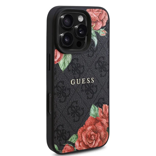 MagSafe-kotelo Apple iPhone 16 Pro Maxille, Guess, 4G Flowers Print, Musta