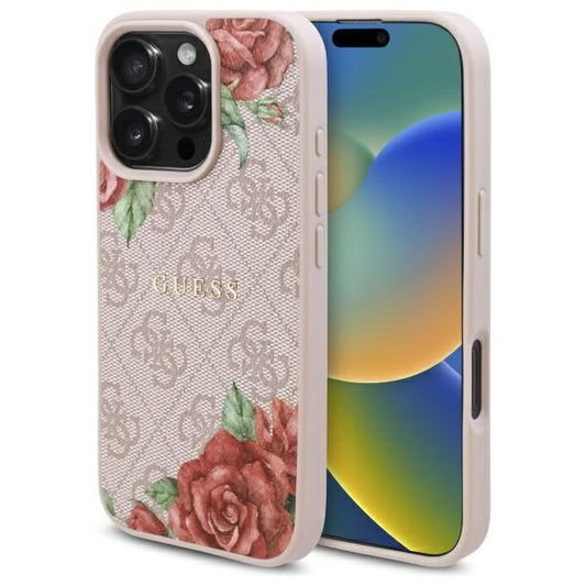 MagSafe-kotelo Apple iPhone 16 Pro Maxille, Guess, 4G Flowers Print, Pinkki