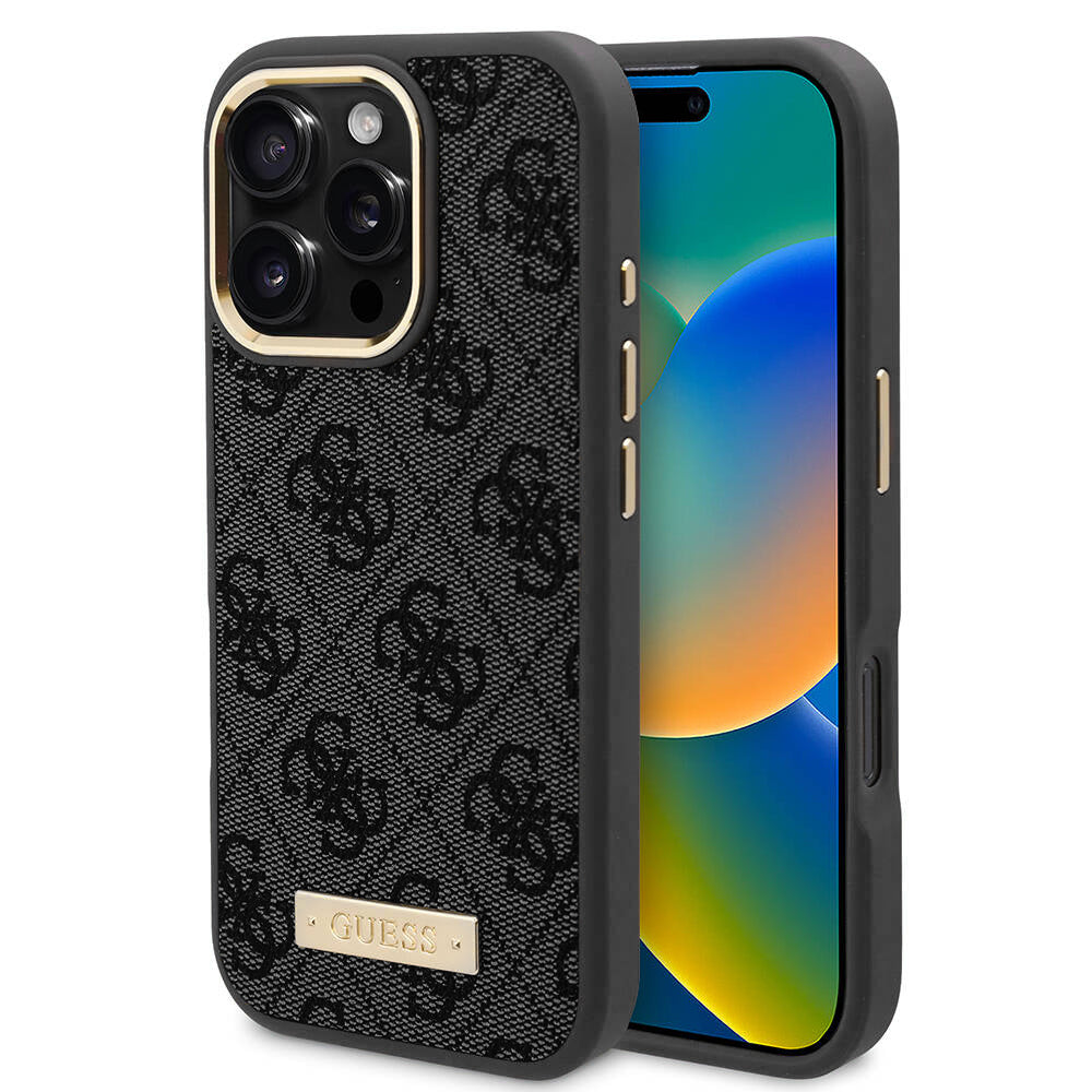 MagSafe-kotelo Apple iPhone 16 Pro Maxille, Guess, 4G Logo Plate, Musta