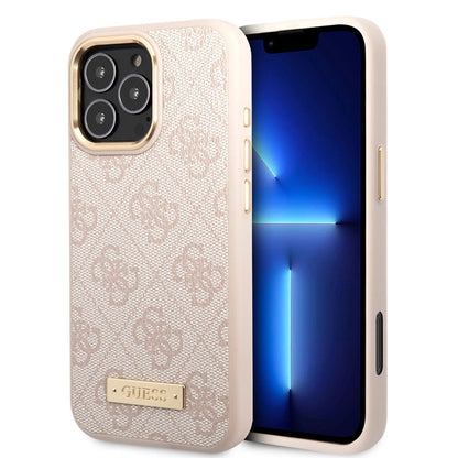 MagSafe-kotelo Apple iPhone 16 Pro Maxille, Guess, 4G Logo Plate, Pinkki