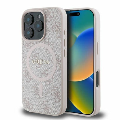 MagSafe-kotelo Apple iPhone 16 Pro Maxille, Guess, 4G Ring Classic Logo, Pinkki