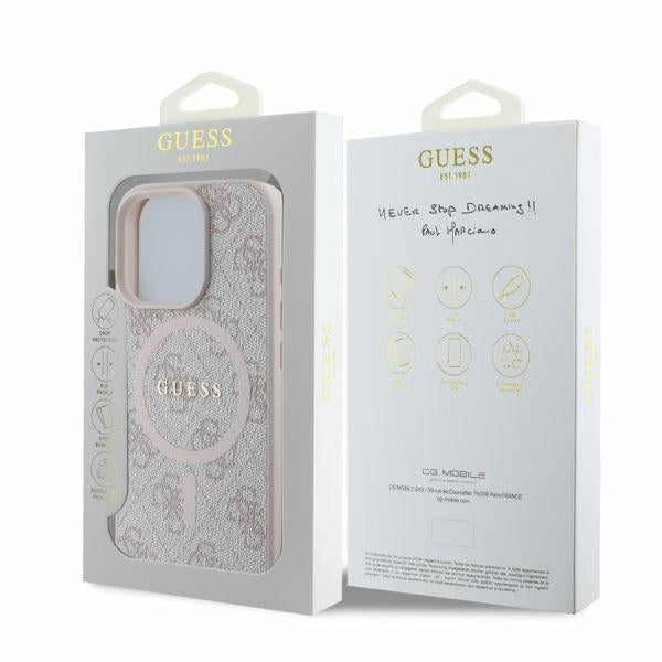 MagSafe-kotelo Apple iPhone 16 Pro Maxille, Guess, 4G Ring Classic Logo, Pinkki