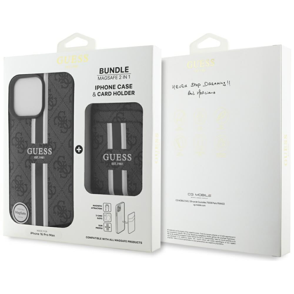 MagSafe-kotelo Apple iPhone 16 Pro Maxille, Guess, Cardslot 4G Stripes, Musta