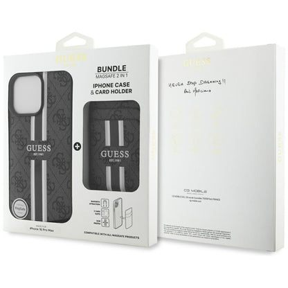 MagSafe-kotelo Apple iPhone 16 Pro Maxille, Guess, Cardslot 4G Stripes, Musta