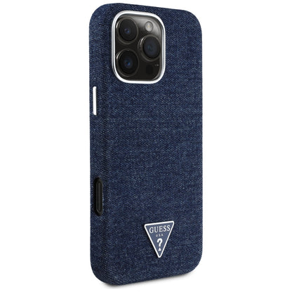MagSafe Case for Apple iPhone 16 Pro Max, Guess, Denim Triangle Logo, Blue