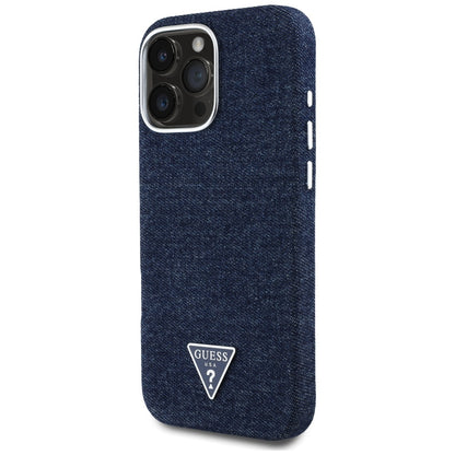 MagSafe Case for Apple iPhone 16 Pro Max, Guess, Denim Triangle Logo, Blue