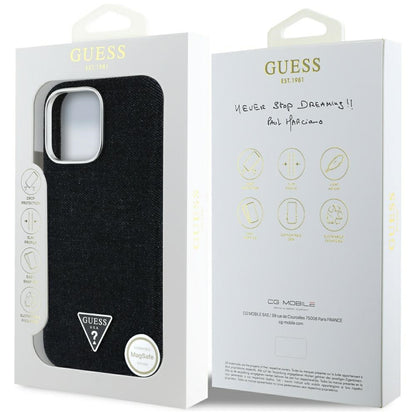 MagSafe-kotelo Apple iPhone 16 Pro Maxille, Guess, Denim Triangle Logo, Musta