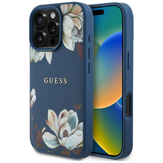 MagSafe-kotelo Apple iPhone 16 Pro Maxille, Guess, Grained Flowers, Sininen