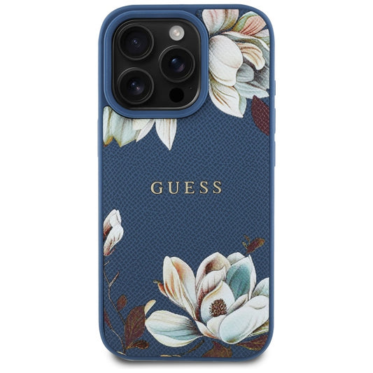 MagSafe-kotelo Apple iPhone 16 Pro Maxille, Guess, Grained Flowers, Sininen
