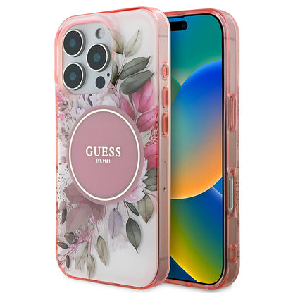 MagSafe-kotelo Apple iPhone 16 Pro Maxille, Guess, IML Flower & Tonal Circle, Pinkki