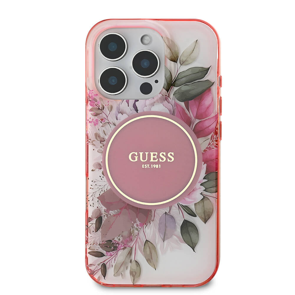 MagSafe-kotelo Apple iPhone 16 Pro Maxille, Guess, IML Flower & Tonal Circle, Pinkki